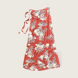 Zara Woman Floral Wrap Skirt Rust Red Midi Boho Floral Print Size M